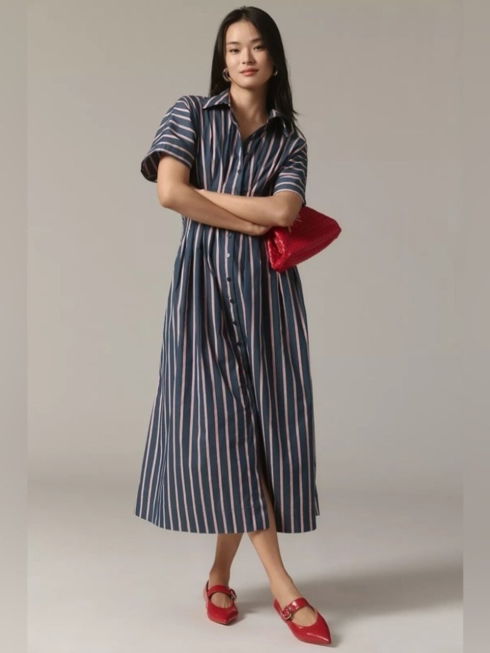 The Tobie Shirt Dress by Exquise | Navy Blue, Red and White Striped
